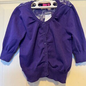 Take Out Purple Lace Back Cardigan Sweater Size XL 16